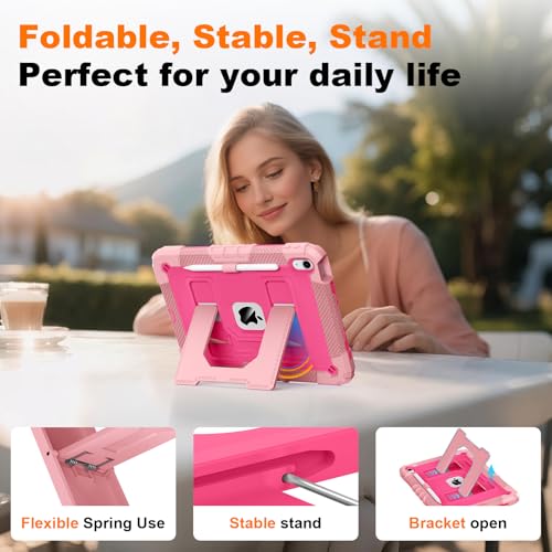 Auorld Case for iPad A16 11th/10th Generation 11/10.9 Inch 2025/2022, Auorld for ipad a16 case 11 in 2025 Military Grade Shockproof Cases with Kickstand Pencil Holder Shoulder Strap, Pink Rose - Image 4