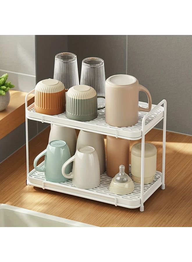White 2 Tier Cup Drying Rack With Utensil Holder Space Saving Sink Organizer - Image 1