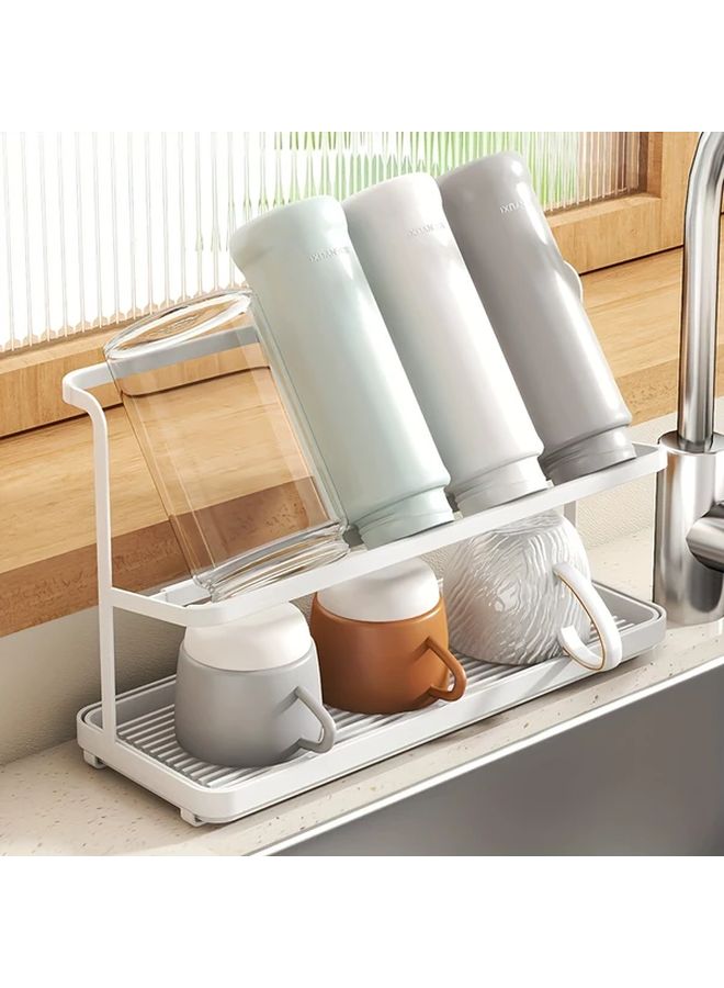 White 2 Tier Cup Drying Rack With Utensil Holder Space Saving Sink Organizer - Image 5