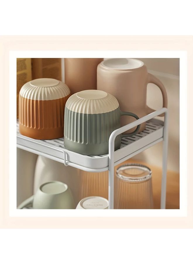 White 2 Tier Cup Drying Rack With Utensil Holder Space Saving Sink Organizer - Image 4