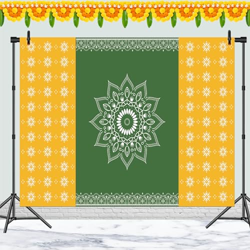 Party Baazaar Backdrop for Pooja | Ganpati Decoration Background | House Warming Decoration Backdrop (Pack of 1, Multicolor, Size: 8x5 Feet) - Image 2