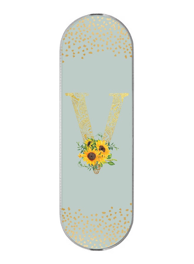 Stylizedd 3-In-1 Universal Mobile Phone Grip Holder- Custom Monogram Initial Letter Mandala Floral Pattern Alphabet - V (Light Grey)