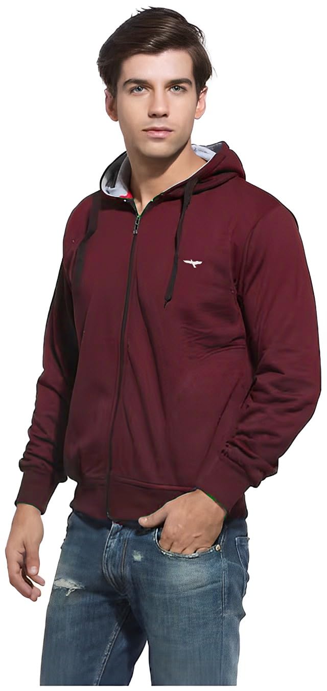 REYA Full Sleeve Solid Men Hood with Zipper Jacket (L-Size)-Maroon - Image 3