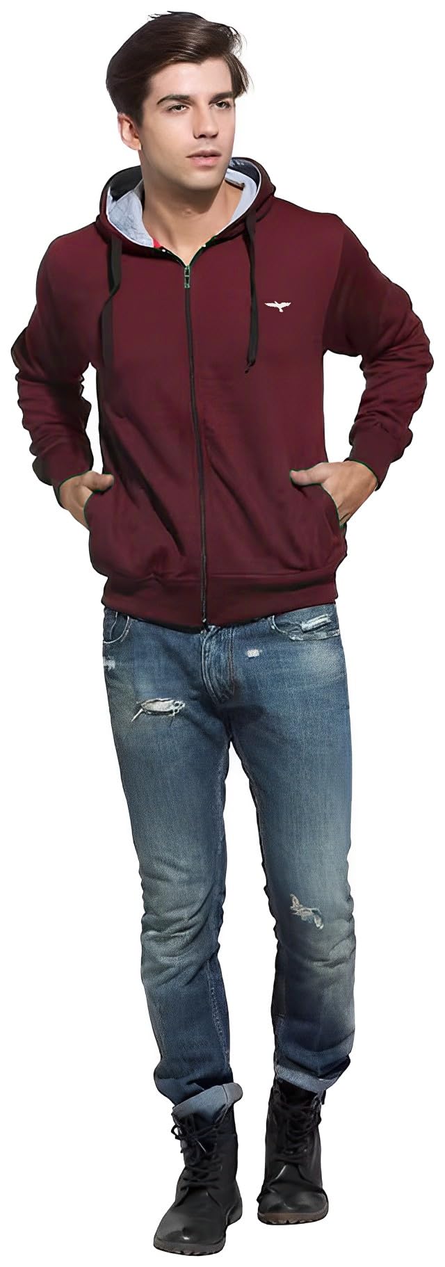 REYA Full Sleeve Solid Men Hood with Zipper Jacket (L-Size)-Maroon - Image 4
