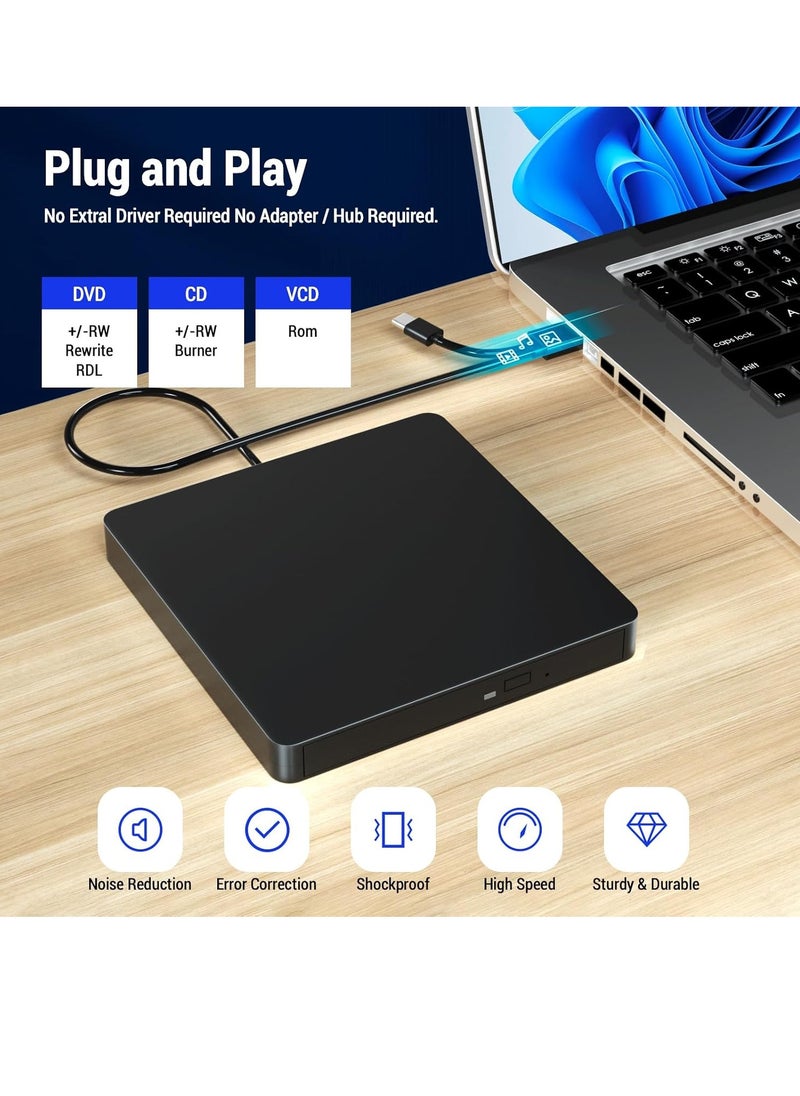 Generic - External DVD Drive, Portable USB 3.0 & Type C DVD CD Burner, External Optical Drive for Laptop, PC, MacBook, iMac, Windows 11/10/8/7/XP/Linux/Mac OS - Image 1