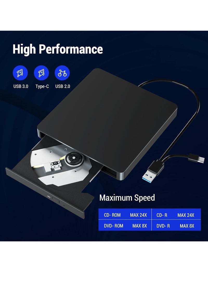 Generic - External DVD Drive, Portable USB 3.0 & Type C DVD CD Burner, External Optical Drive for Laptop, PC, MacBook, iMac, Windows 11/10/8/7/XP/Linux/Mac OS - Image 1