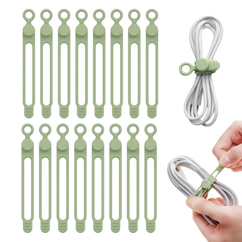REDAMANCY 16 Pack Silicone Cable Ties Reusable Cable Ties Adjustable Cable Organizer for Home Office Electronics Green - Image 1