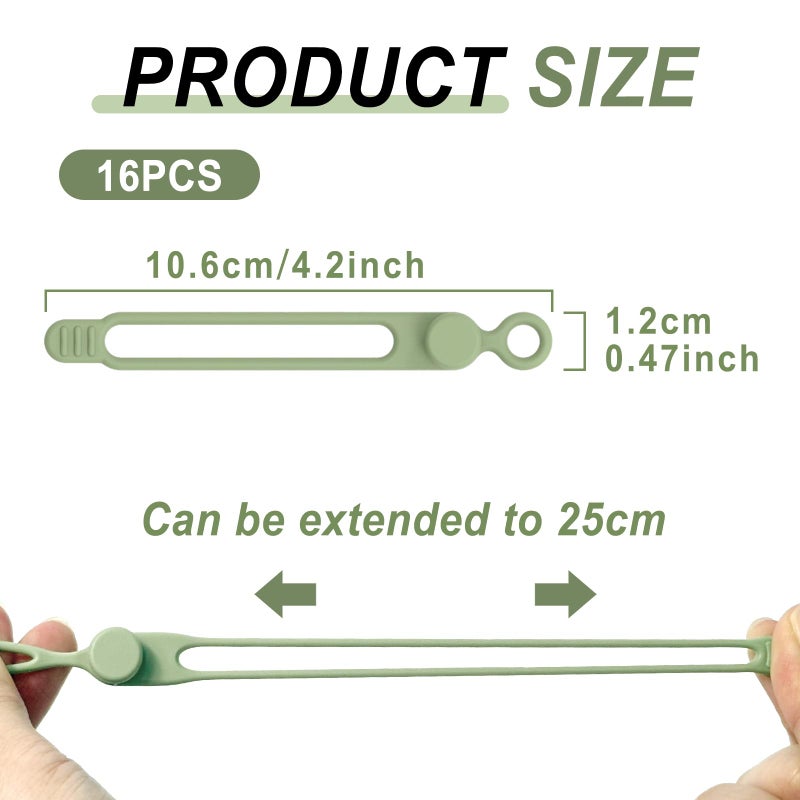REDAMANCY 16 Pack Silicone Cable Ties Reusable Cable Ties Adjustable Cable Organizer for Home Office Electronics Green - Image 2
