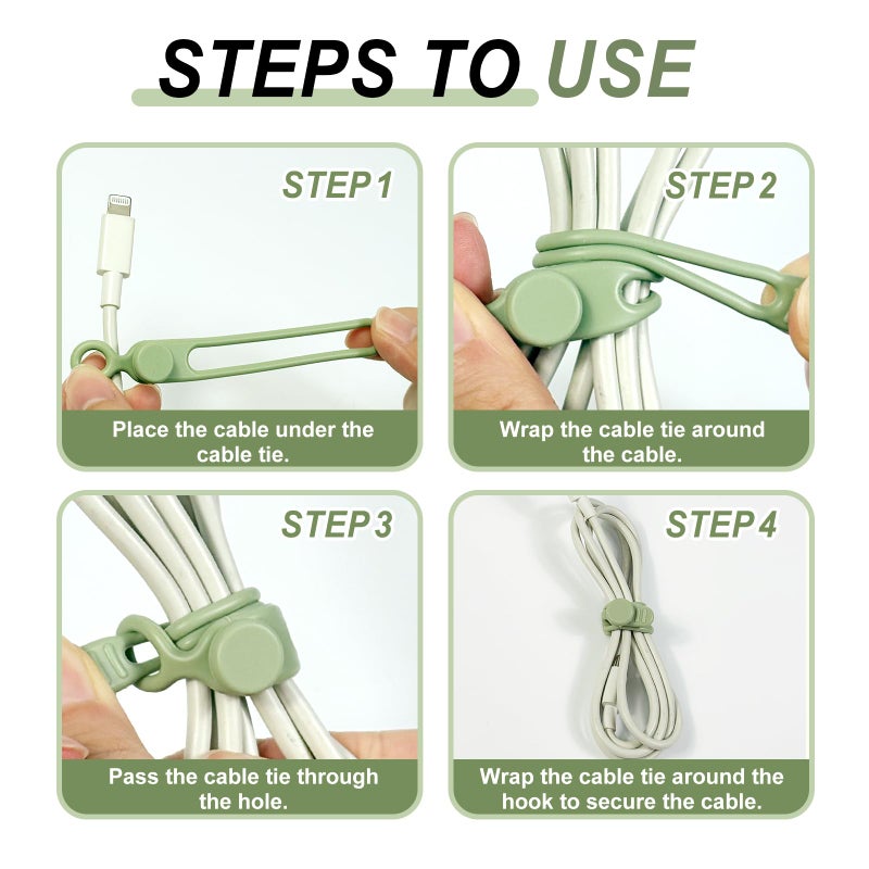 REDAMANCY 16 Pack Silicone Cable Ties Reusable Cable Ties Adjustable Cable Organizer for Home Office Electronics Green - Image 3