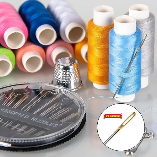CLAPONE 72 Pcs Sewing kit Box Tailoring Accessories Sui Dhaga Kit/Thread Box Set for Sewing Machine/Needle Threader Tool/Needles/Threads, Scissors/Buttons/Scissors/Tape/Travel/Stitching Items Box for Home - Image 4