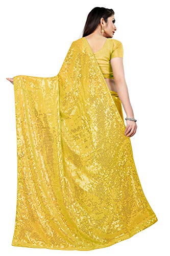 Florely Women's Pure Georgette sequence saree with unstiched blouse piece(Free size) (Yellow) - Image 2