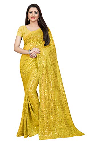 Florely Women's Pure Georgette sequence saree with unstiched blouse piece(Free size) (Yellow) - Image 5