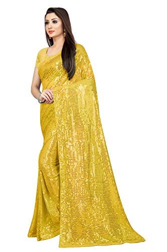 Florely Women's Pure Georgette sequence saree with unstiched blouse piece(Free size) (Yellow) - Image 3