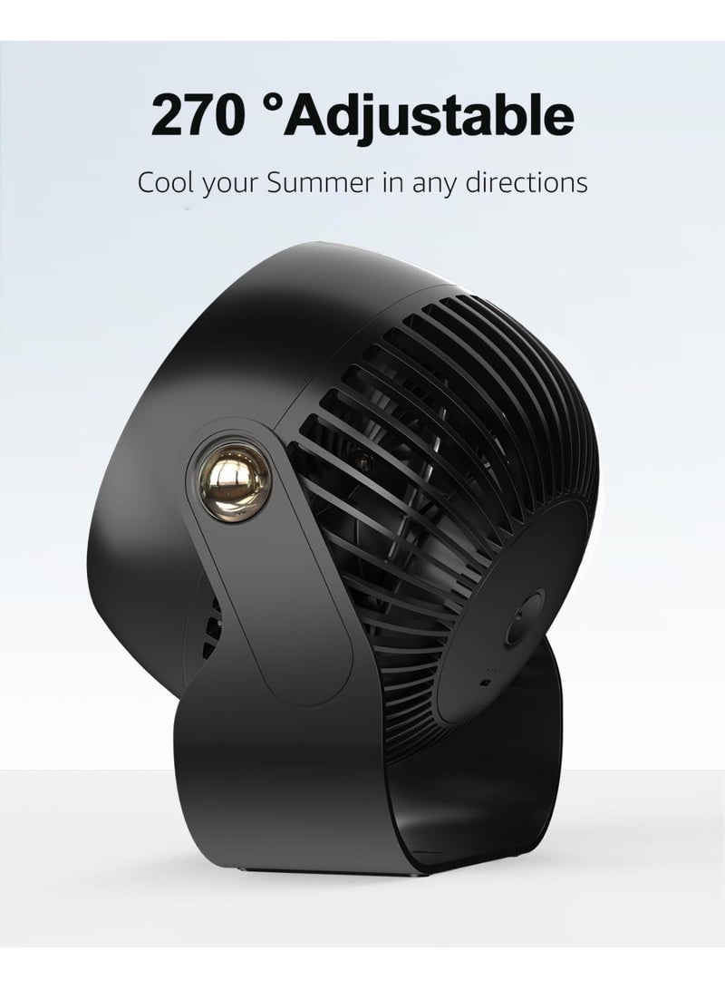 Desk Fan, 6 Inch Quiet Air Circulator Fan, 4 Speeds with Strong Airflow, 270° Rotate Portable Fan For Bedroom Home Office Desktop Travel - Image 2
