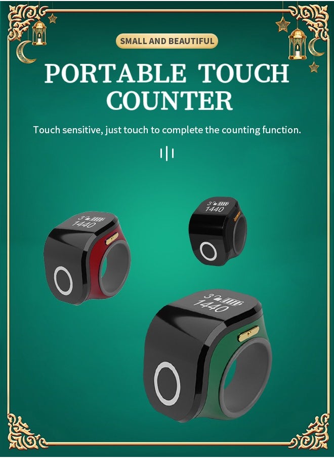 Zikr Ring, Tasbih Counter with Vibration Reminder Waterproof and Anti-Mistouch Rechargeable