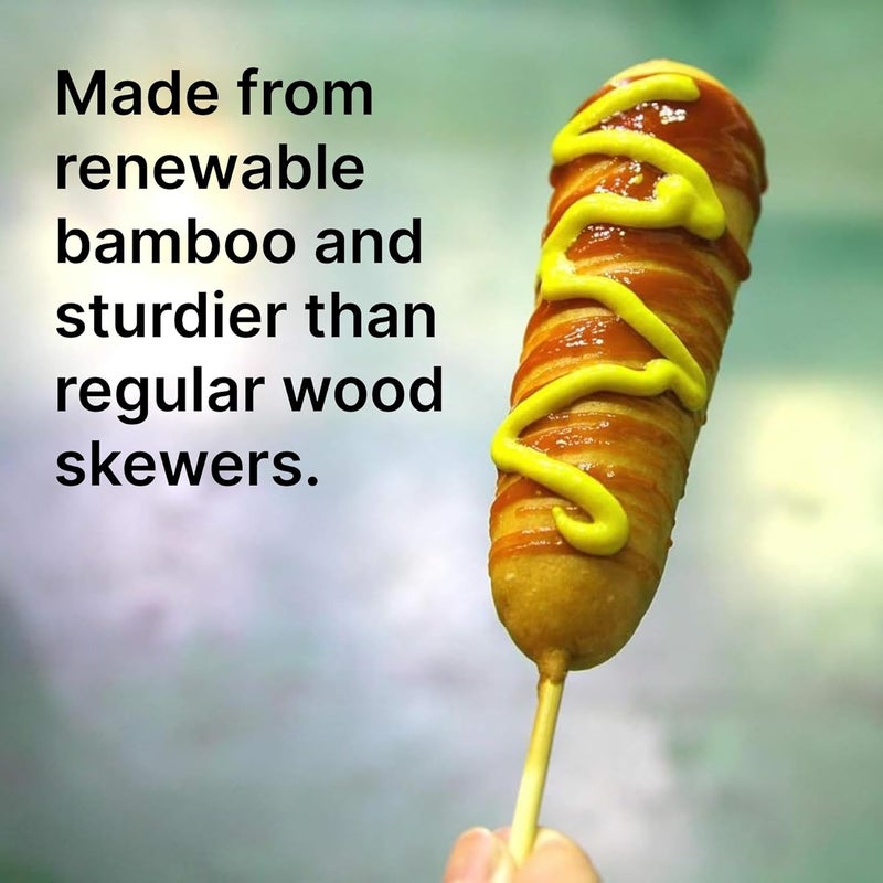 KingSeal Bamboo Wood Corn Dog Skewers, Sticks, 8.75 Inches x 5 mm Diameter, Blunt Point for Safety, Retail Pack - 2 Bags of 50 Skewers (100 Count) - Image 3
