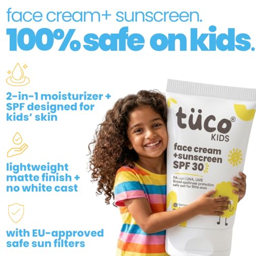 TuCo توكو® كريم وجه للأطفال 2 في 1 + واقي شمس SPF 30 بزيت الزعفران للأطفال | الأعمار 2-5، 5-10، 10-15 | UVA/UVB PA++++ | طيف واسع | خالي من بنزوفينون-3 وأفوبنزون | 30 جم - Image 3