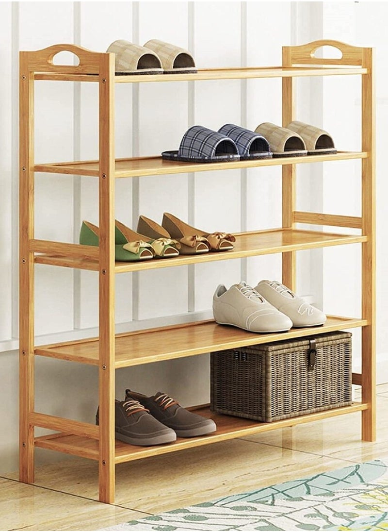 Roman Gifts - 5 tier Bamboo Multi Functional Shoe Storage Organizer Rack with Handle and Shelves for Living Room Entryway Hallway and Cloakroom - Image 1