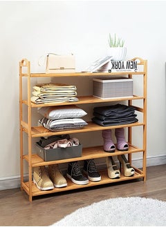 Roman Gifts 5 tier Bamboo Multi Functional Shoe Storage Organizer Rack with Handle and Shelves for Living Room Entryway Hallway and Cloakroom  - Image 5