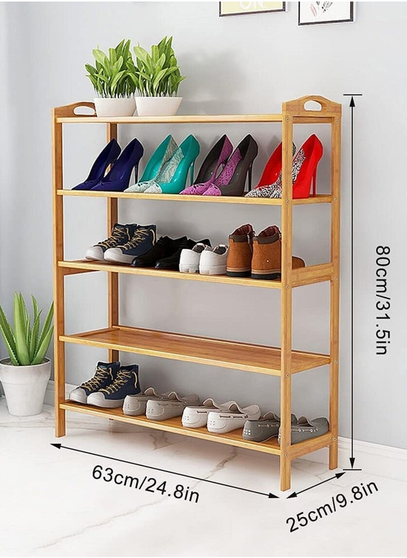 Roman Gifts - 5 tier Bamboo Multi Functional Shoe Storage Organizer Rack with Handle and Shelves for Living Room Entryway Hallway and Cloakroom - Image 1