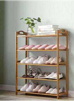 Roman Gifts 5 tier Bamboo Multi Functional Shoe Storage Organizer Rack with Handle and Shelves for Living Room Entryway Hallway and Cloakroom  - Image 3