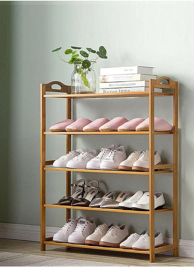 Roman Gifts - 5 tier Bamboo Multi Functional Shoe Storage Organizer Rack with Handle and Shelves for Living Room Entryway Hallway and Cloakroom - Image 1