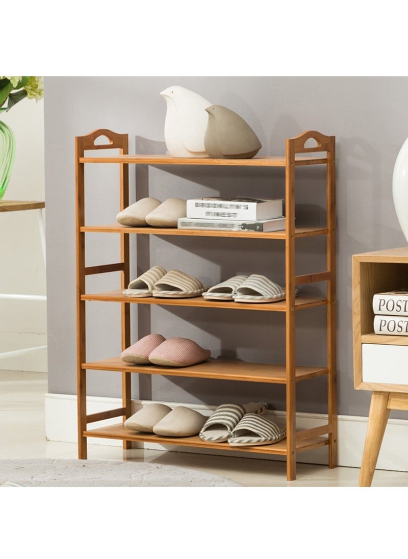 Roman Gifts - 5 tier Bamboo Multi Functional Shoe Storage Organizer Rack with Handle and Shelves for Living Room Entryway Hallway and Cloakroom - Image 1