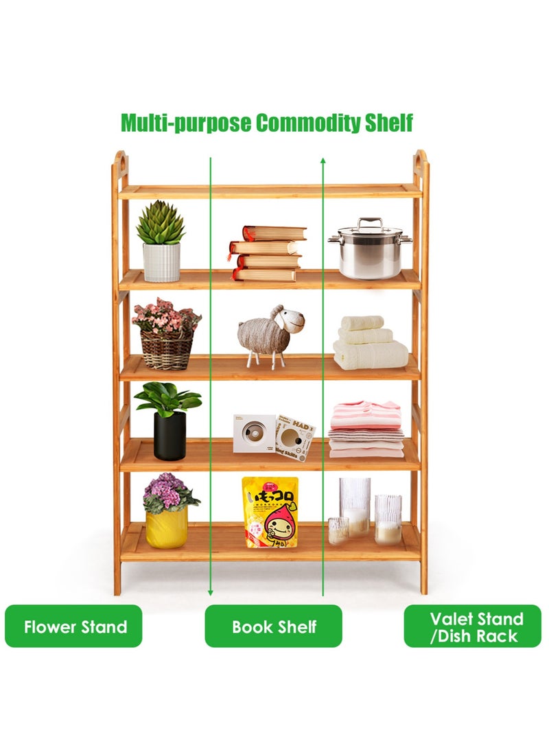 Roman Gifts - 5 tier Bamboo Multi Functional Shoe Storage Organizer Rack with Handle and Shelves for Living Room Entryway Hallway and Cloakroom - Image 1