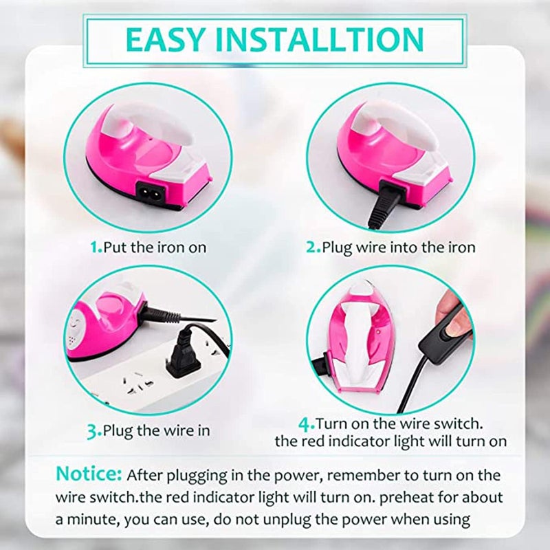 KASTWAVE Mini Craft Iron, Mini Heat Press Mini Iron Portable Handy Heat Press Small Iron with Charging Base Accessories for Beads Patch Clothes DIY T-Shirts Shoes Heat Transfer Vinyl Projects (Pink) - Image 3