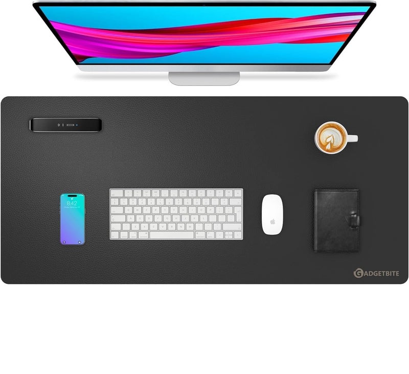 GadgetBite Mouse Pad Large Premium Vegan Leather Surface Desktop Mat Laptop Computer Mat for Home Office Smooth Surface for Comfortable Typing Writing and Gaming Pad (60 cm x 35 cm x 0.1 cm) - Black - Image 1