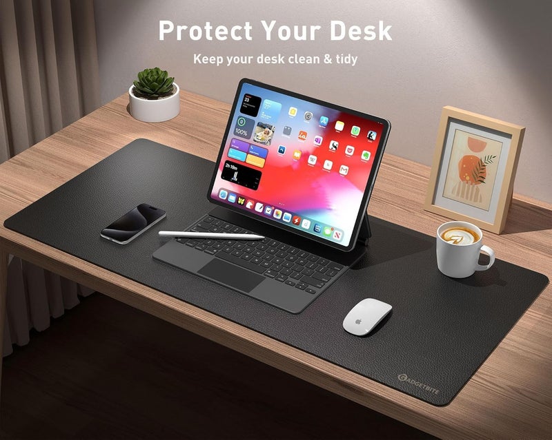 GadgetBite Mouse Pad Large Premium Vegan Leather Surface Desktop Mat Laptop Computer Mat for Home Office Smooth Surface for Comfortable Typing Writing and Gaming Pad (60 cm x 35 cm x 0.1 cm) - Black - Image 4