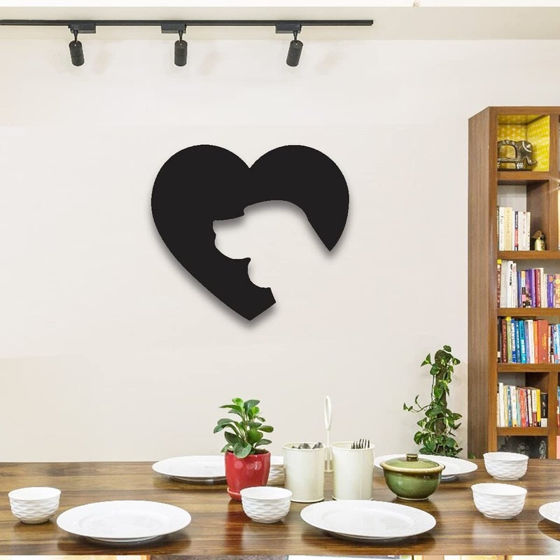 300Sparkles Heart Shape Labra Dog Face Wooden Wall Decor Hanging Frame For Home Living Room Pet House Decorative Item for Dogs Lover Friends and Family Black Style4 - Image 4