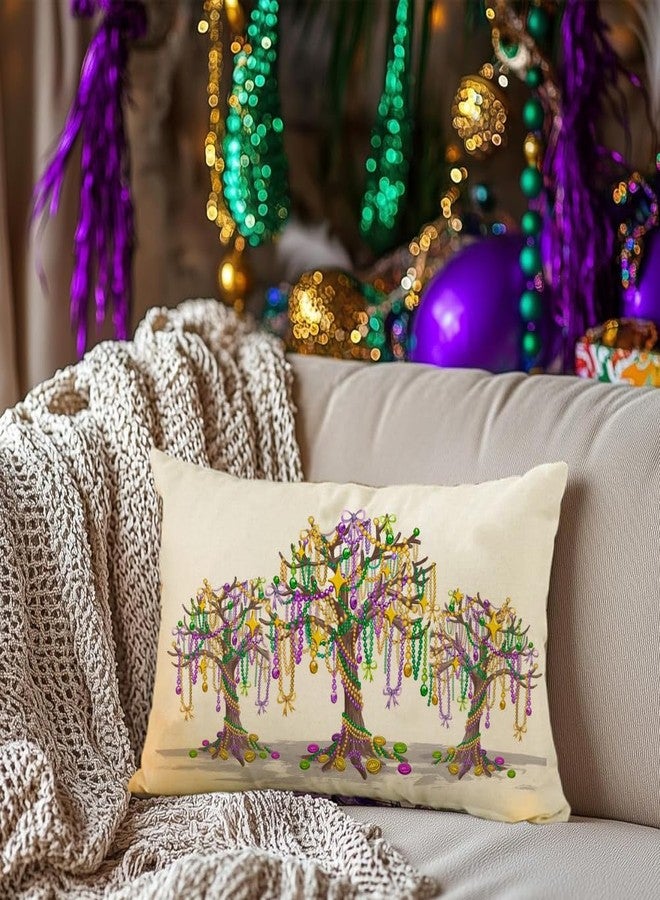 RABUSOFA Mardi Gras Pillow Cover 12x20 Inch Trees Beads Decorative Pillow Case Holiday Decorations for Home Sofa Couch - Image 2