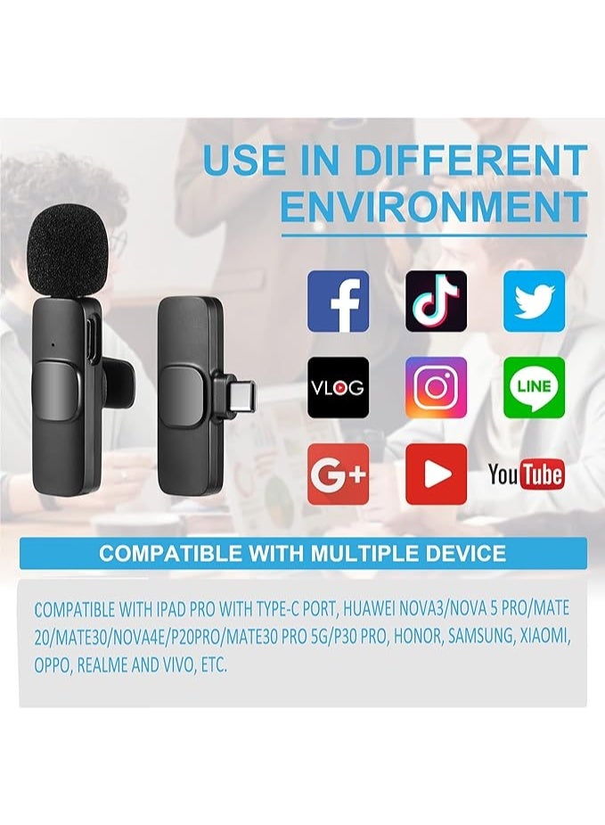 ميكروفون لافالير لاسلكي مزدوج لهواتف أندرويد USB-C - توصيل وتشغيل مع تقليل الضوضاء - Image 2