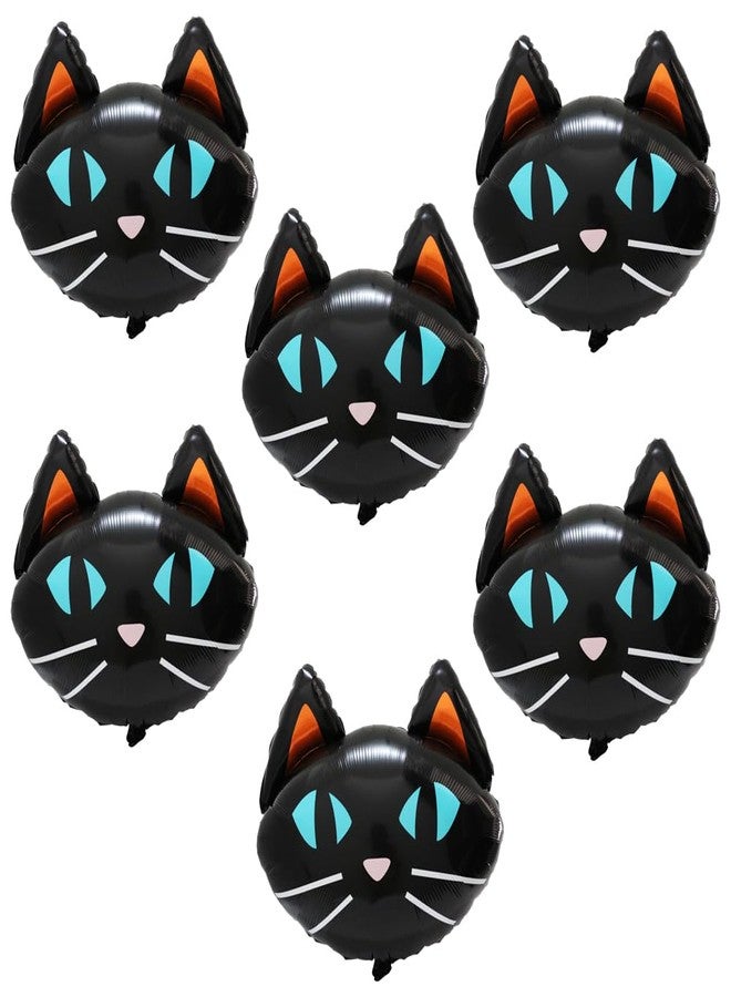 Deermon 6 Pack Black Cat Head Animal Pet Foil Balloon, Giant Eye-catching Black Cat Meow Kitten Balloons Kids Halloween Props Halloween Birthday Baby Shower Party Decorations Supplies - Image 1
