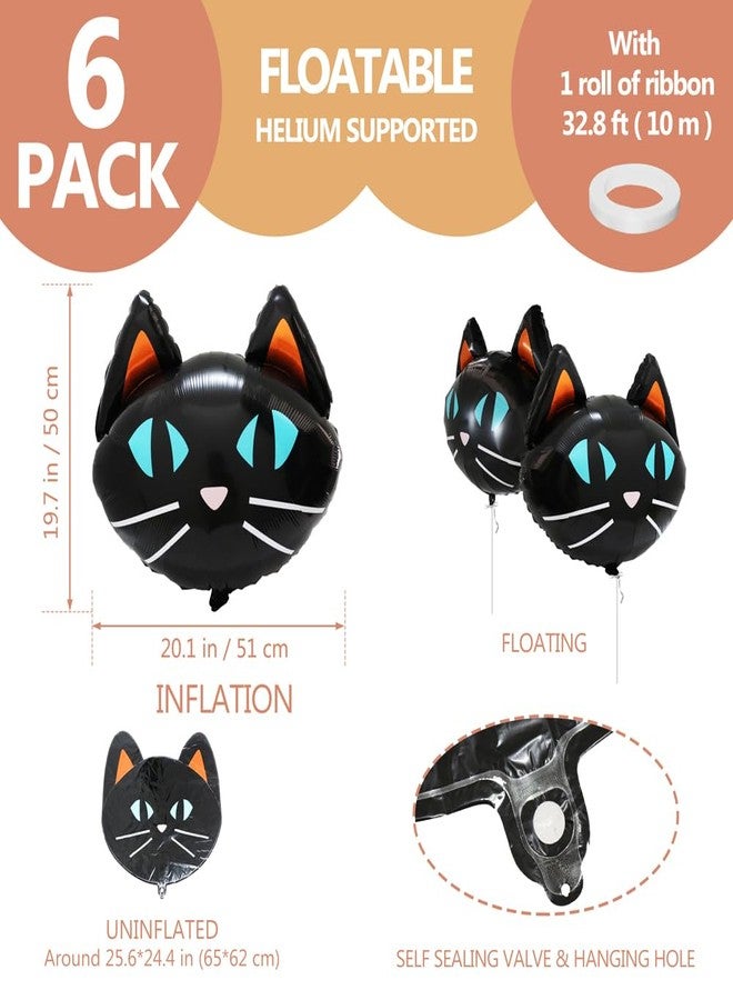 Deermon 6 Pack Black Cat Head Animal Pet Foil Balloon, Giant Eye-catching Black Cat Meow Kitten Balloons Kids Halloween Props Halloween Birthday Baby Shower Party Decorations Supplies - Image 5