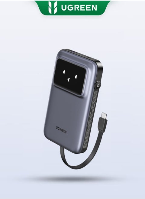 UGREEN Uno Power Bank | Built-in USB-C Cable, 10,000mAh Portable Charger, 30W PD Fast Charging Battery Pack with TFT Display