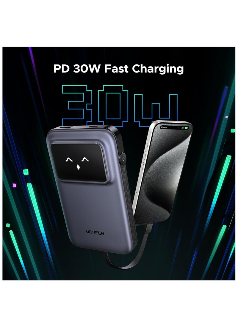 UG - UGREEN Uno Power Bank | Built-in USB-C Cable, 10,000mAh Portable Charger, 30W PD Fast Charging Battery Pack with TFT Display - Image 1