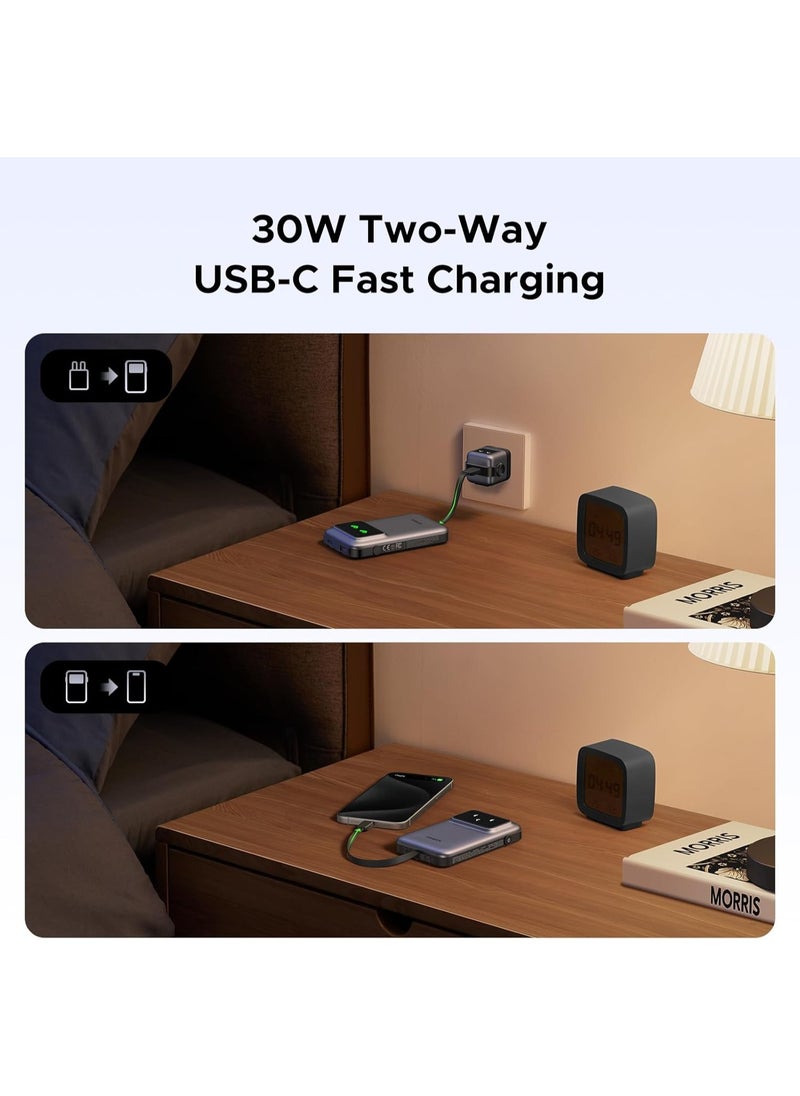 UG - UGREEN Uno Power Bank | Built-in USB-C Cable, 10,000mAh Portable Charger, 30W PD Fast Charging Battery Pack with TFT Display - Image 1