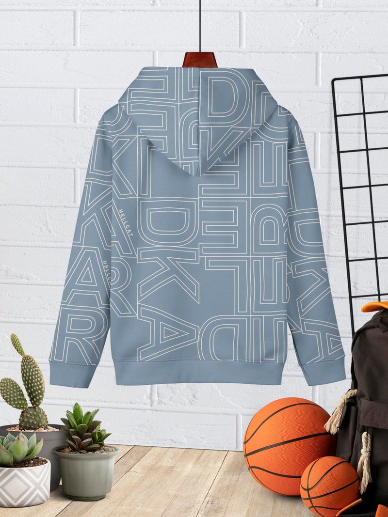 HELLCAT Trendy Printed Cotton Blend Regular Fit Hoodie Sweatshirt for Boys_Bluish Grey_13-14 Years - Image 3