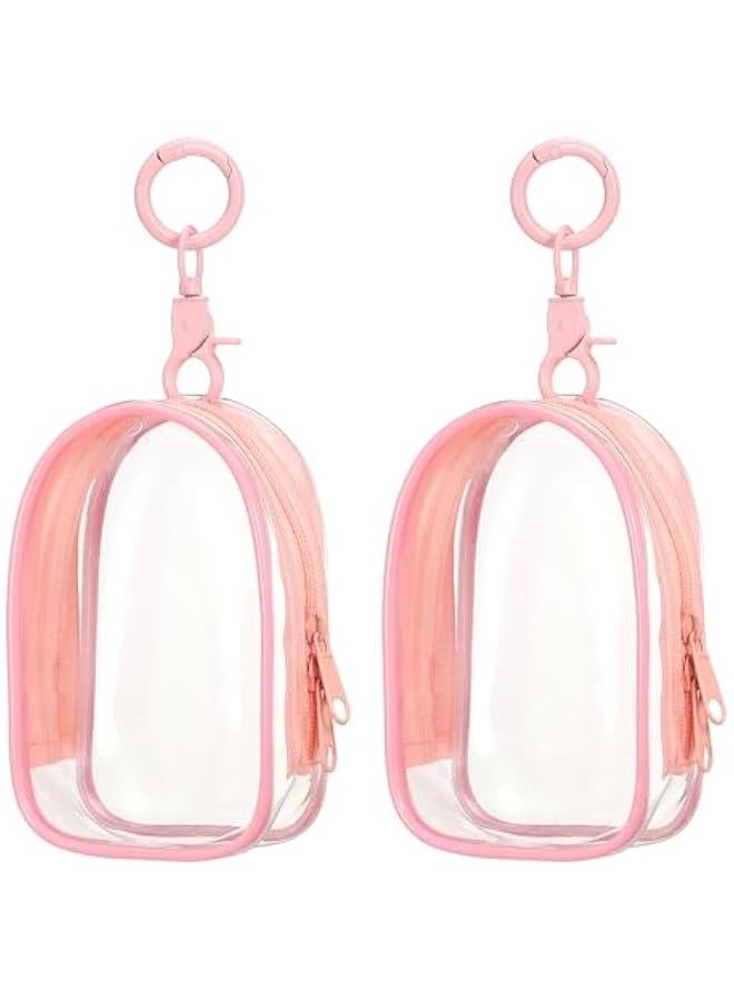 Arabest 2 Pcs 3.94x2.36 Inch Clear Figure Display Bag with Keychain, PVC Portable Small Dolls Storage Bag, Zipper Closure Carrying Display Case Pouch for Collectibles (Cabin Pink)  - Image 1