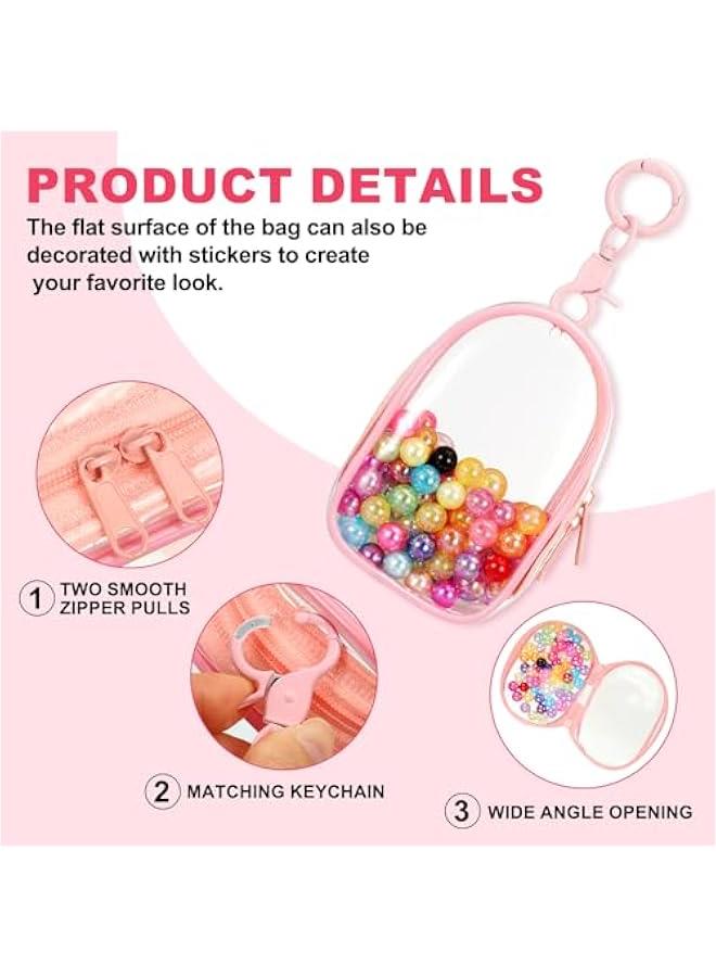 Arabest 2 Pcs 3.94x2.36 Inch Clear Figure Display Bag with Keychain, PVC Portable Small Dolls Storage Bag, Zipper Closure Carrying Display Case Pouch for Collectibles (Cabin Pink)  - Image 3