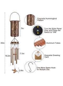 YHmall Solar Wind Chimes For Outside, Metal Windchimes Outdoors Hummingbird Gifts For Women Men Mom Grandma, Deep Tone Memorial Wind Chimes For Garden Decor  - Image 4