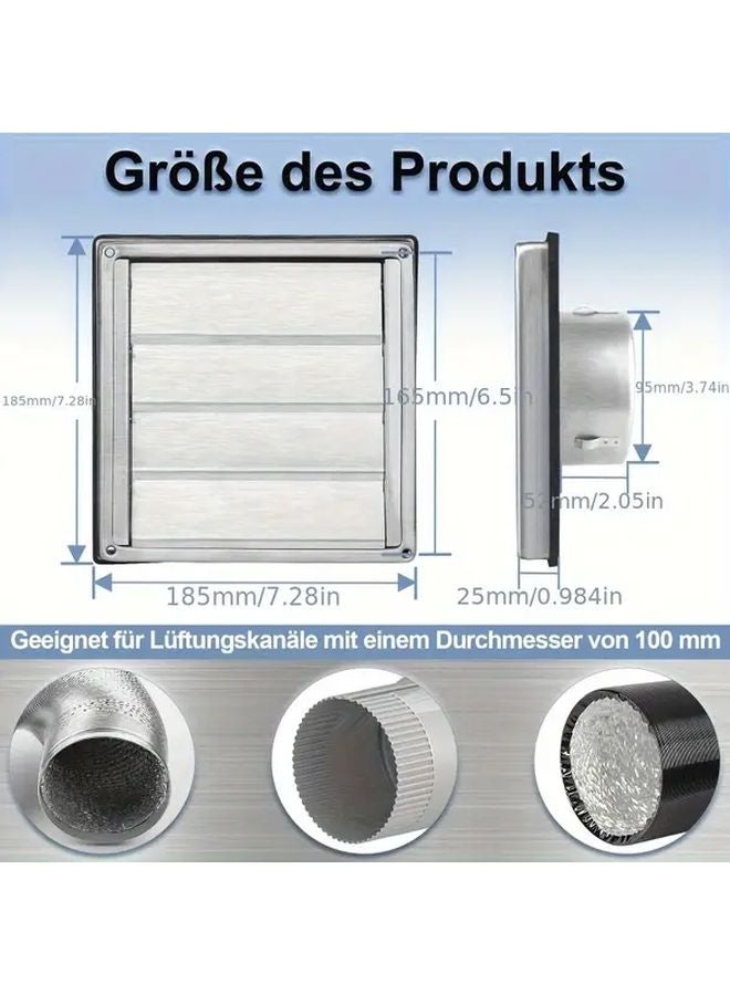 Large Stainless Steel Ventilation Grille With Non Return Valve Insect Screen Removable Slats - Image 1