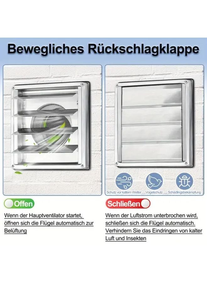 Large Stainless Steel Ventilation Grille With Non Return Valve Insect Screen Removable Slats - Image 3