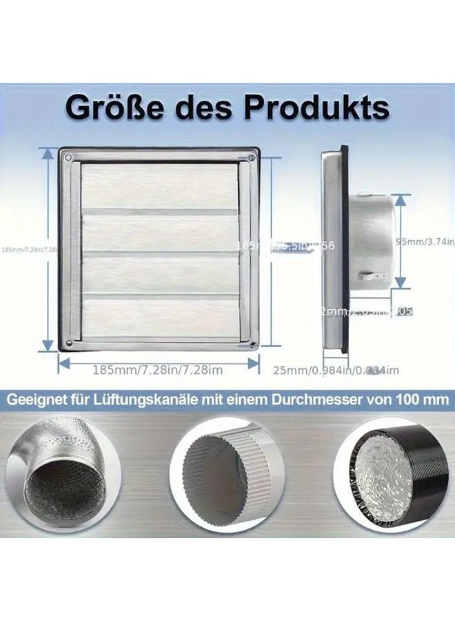 Large Stainless Steel Ventilation Grille With Non Return Valve Insect Screen Removable Slats - Image 4