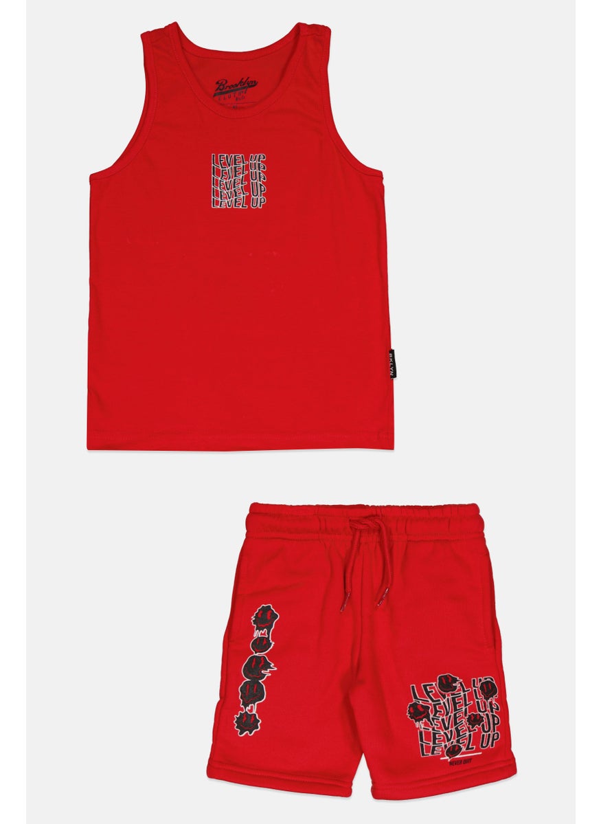 brooklyn Toddlers Boy 2 Pieces Graphic Print T-Shirt And Shorts Set, Red  - Image 1
