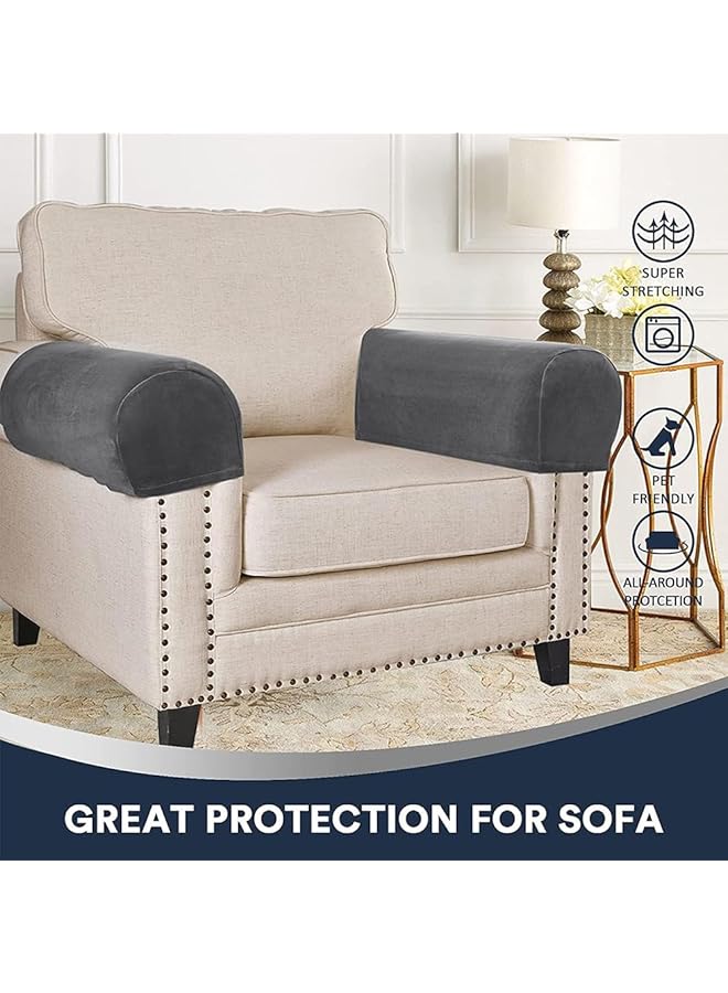 erorex Sofa Armrest Covers Stretch Silver Fox 2 Pcs Velvet Plush Arm Covers For Chairs And Sofas Anti Slip Couch Armrest Covers With Sticker Furniture Armrest Protector Grey  - Image 2