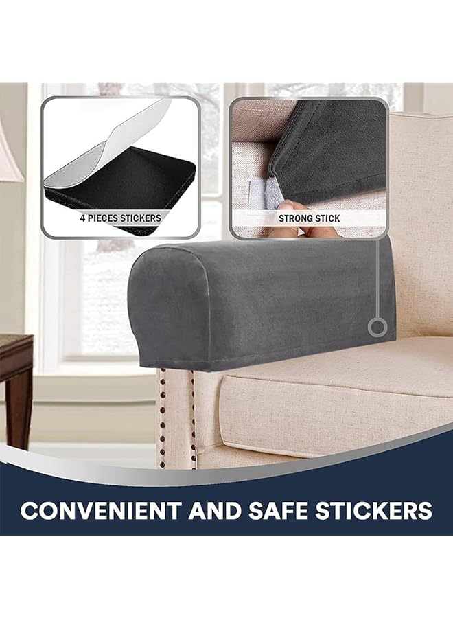 erorex Sofa Armrest Covers Stretch Silver Fox 2 Pcs Velvet Plush Arm Covers For Chairs And Sofas Anti Slip Couch Armrest Covers With Sticker Furniture Armrest Protector Grey  - Image 3