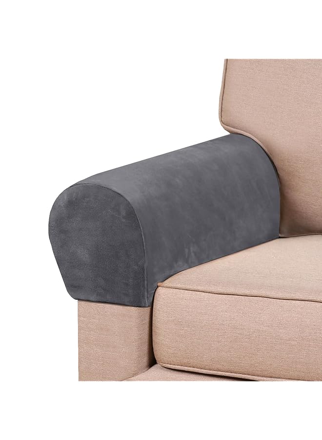 erorex Sofa Armrest Covers Stretch Silver Fox 2 Pcs Velvet Plush Arm Covers For Chairs And Sofas Anti Slip Couch Armrest Covers With Sticker Furniture Armrest Protector Grey  - Image 1